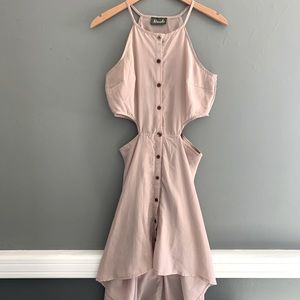 Sandy tan summer dress - cutouts - high-low